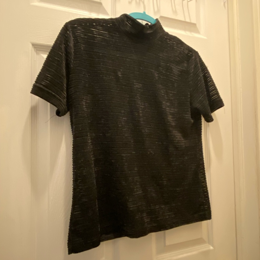 Textured mock neck black top